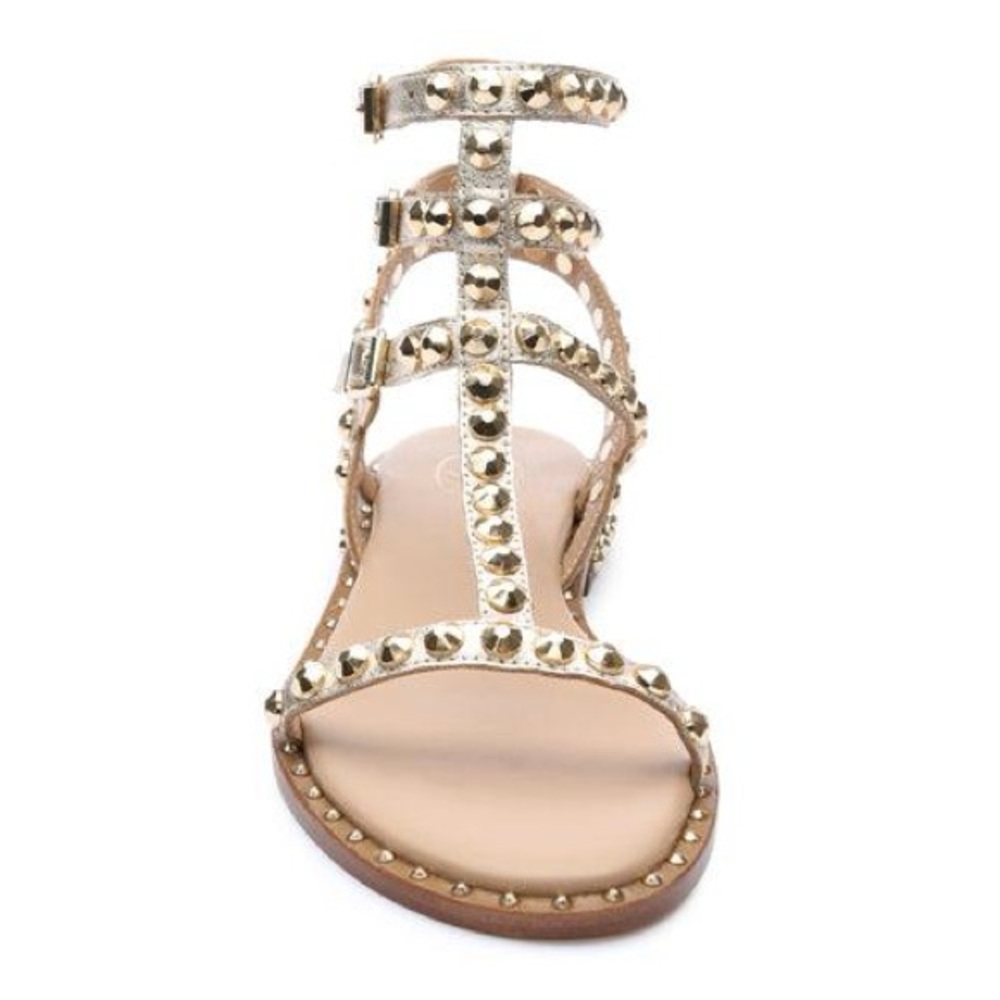PLAY METALLIC STUDDED FLAT SANDAL GOLD Ash studded leather gladiator sandal Sz40